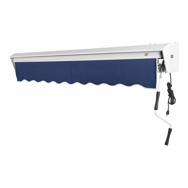 Awntech Destin 12' Navy Heavy-Duty Right Motor Retractable Patio Awning with Protective Hood 237DTR12N